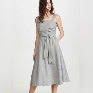 VERONICA BEARD Positano Gingham Seersucker Midi Dress Fit & Flare Ruched Size 8